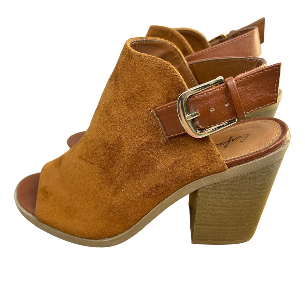 Curfew Alicia Brown Open Toe Block Heel Buckle Closure Women’s Size 8.5